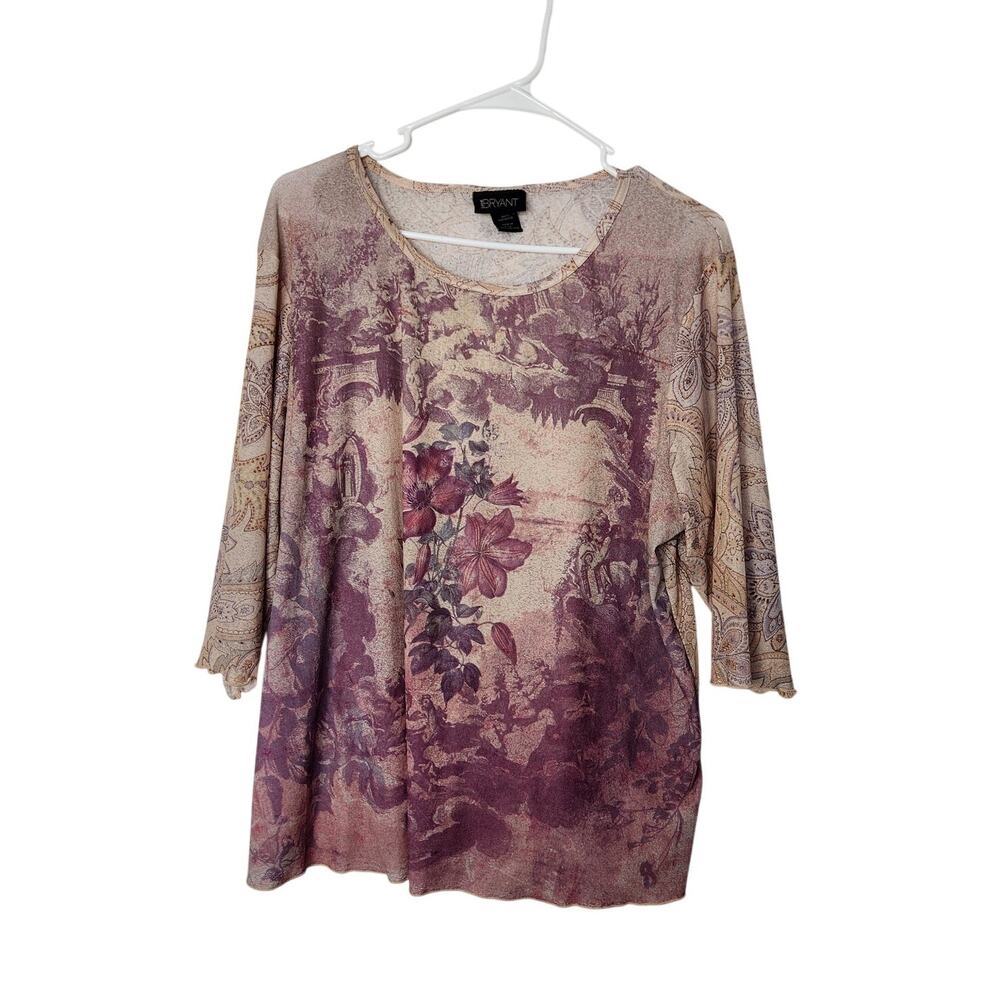 Lane Bryant Mauve and Cream Floral Paisley Scoop Neck Top